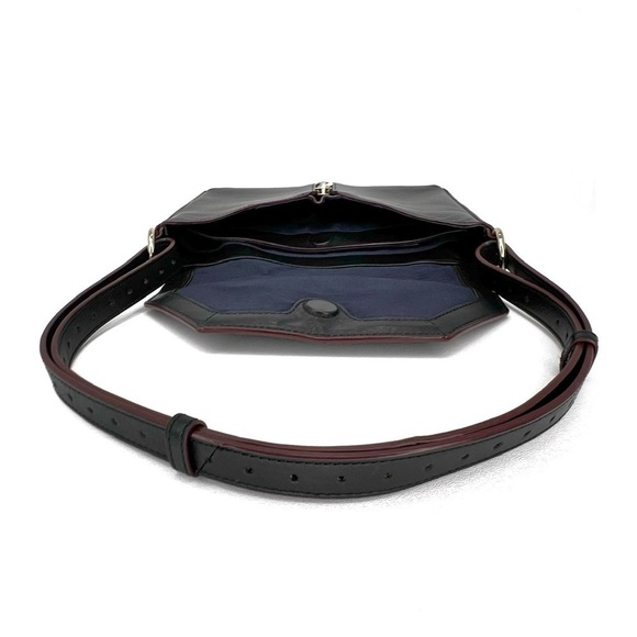 Pour La Victoire Slim Profile Shoulder Bag Black Leather Cherry Edging Flap Top - Picture 5 of 11